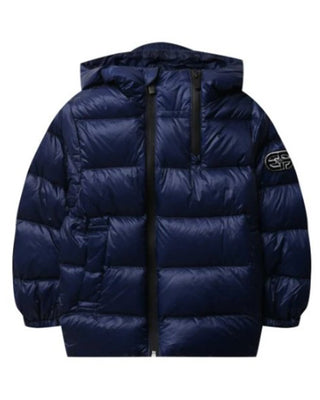 Emporio Armani Giubbino trapuntato blu con cappuccio e logo 6K4BJC