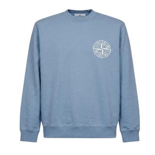 Stone Island Felpa Girocollo Blu Polvere Con Stampa Per Uomo L1S156100001/V0024