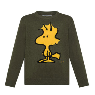 Sun68 Maglia verde in misto lana con motivo Peanuts K45352V